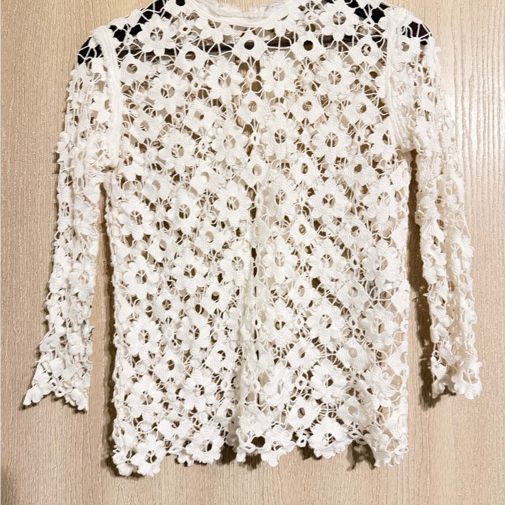 Sandro Paris White Crochet Lace Top – Size 1 (US Small) - Picture 3 of 16